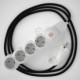 Multienchufe con cable en tejido colorado efecto seda Negro RM04 y clavija Schuko con anillo comfort