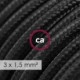 Multienchufe con cable en tejido colorado efecto seda Negro RM04 y clavija Schuko con anillo comfort
