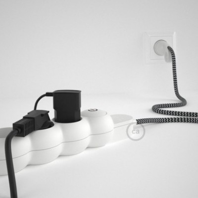 Multienchufe con cable en tejido colorado efecto seda Negro ZigZag RZ04 y clavija Schuko con anillo comfort