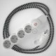 Multienchufe con cable en tejido colorado efecto seda Negro ZigZag RZ04 y clavija Schuko con anillo comfort