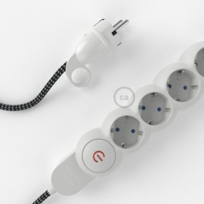 Multienchufe con cable en tejido colorado efecto seda 3D en relieve Estrellas RT41 y clavija Schuko con anillo comfort