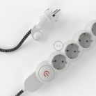 Multienchufe con cable en tejido colorado efecto seda 3D en relieve Estrellas RT41 y clavija Schuko con anillo comfort
