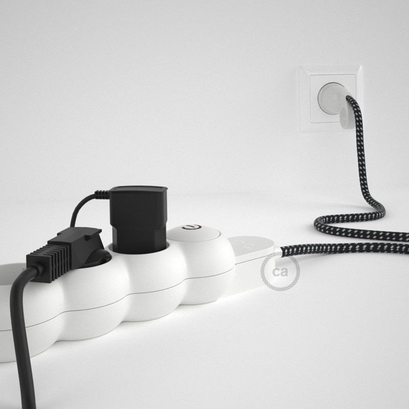 Multienchufe con cable en tejido colorado efecto seda 3D en relieve Estrellas RT41 y clavija Schuko con anillo comfort