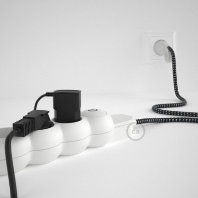 Multienchufe con cable en tejido colorado efecto seda 3D en relieve Estrellas RT41 y clavija Schuko con anillo comfort