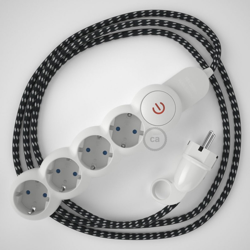 Multienchufe con cable en tejido colorado efecto seda 3D en relieve Estrellas RT41 y clavija Schuko con anillo comfort