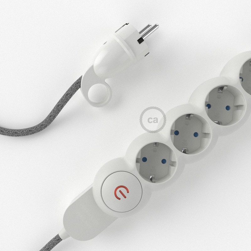 Multienchufe con cable en Lino Natural Gris RN02 y clavija Schuko con anillo comfort