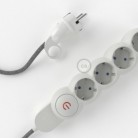 Multienchufe con cable en Lino Natural Gris RN02 y clavija Schuko con anillo comfort