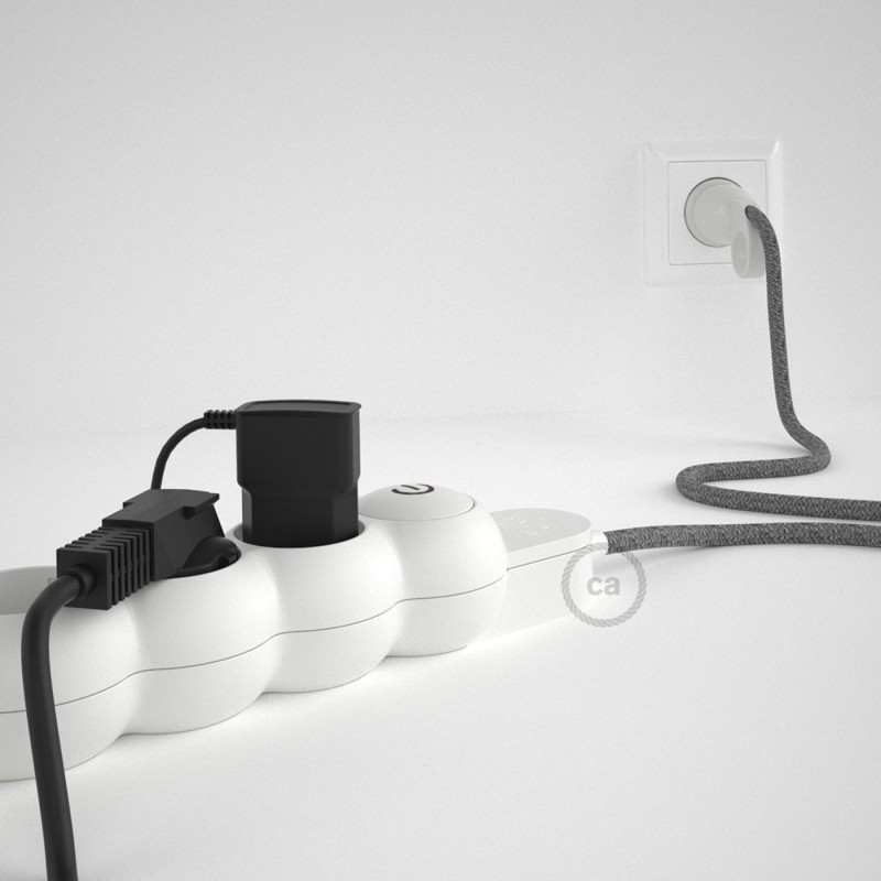 Multienchufe con cable en Lino Natural Gris RN02 y clavija Schuko con anillo comfort