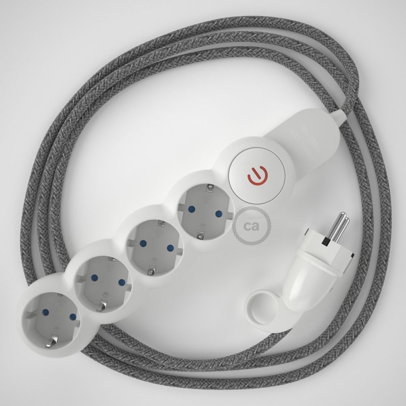 Multienchufe con cable en Lino Natural Gris RN02 y clavija Schuko con anillo comfort