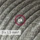 Multienchufe con cable en Lino Natural Gris RN02 y clavija Schuko con anillo comfort