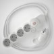 Multienchufe con cable en tejido efecto seda Blanco RM01 y clavija Schuko con anillo comfort