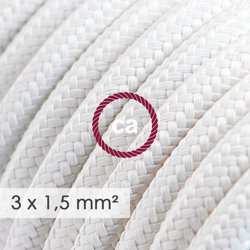 Multienchufe con cable en tejido efecto seda Blanco RM01 y clavija Schuko con anillo comfort