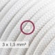 Multienchufe con cable en tejido efecto seda Blanco RM01 y clavija Schuko con anillo comfort