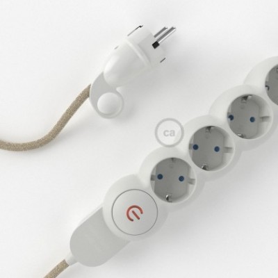 Multienchufe con cable en Lino Natural Neutro RN01 y clavija Schuko con anillo comfort