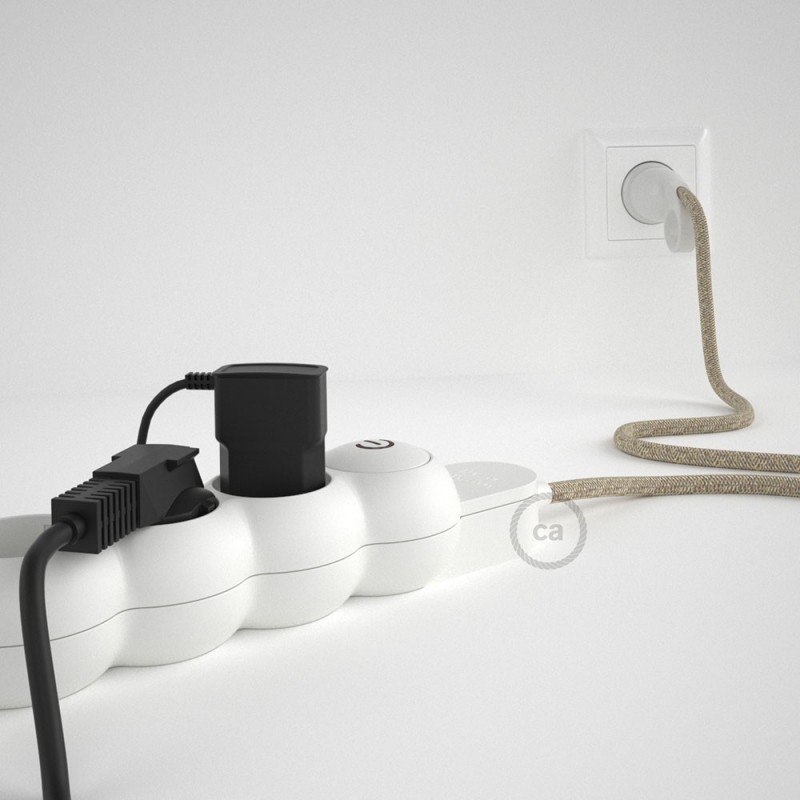 Multienchufe con cable en Lino Natural Neutro RN01 y clavija Schuko con anillo comfort