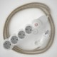Multienchufe con cable en Lino Natural Neutro RN01 y clavija Schuko con anillo comfort