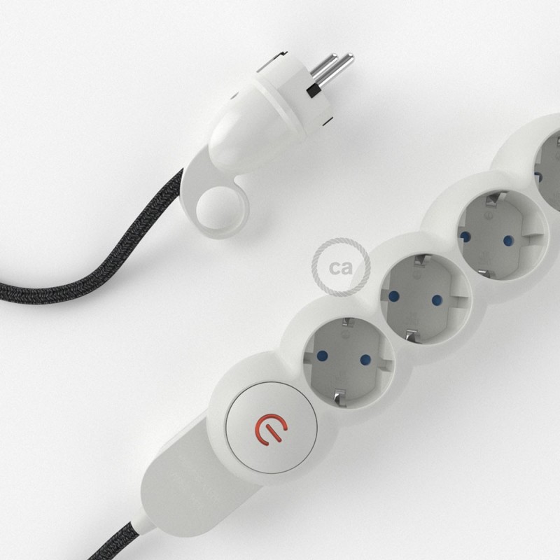 Multienchufe con cable en Lino Natural Antracita RN03 y clavija Schuko con anillo comfort