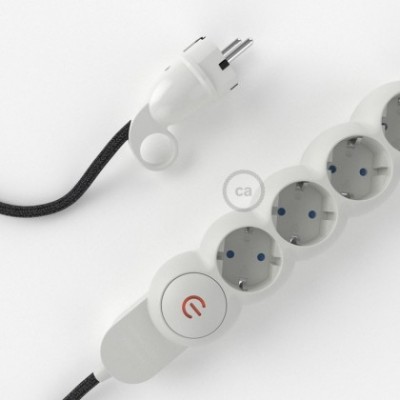 Multienchufe con cable en Lino Natural Antracita RN03 y clavija Schuko con anillo comfort