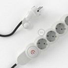 Multienchufe con cable en Lino Natural Antracita RN03 y clavija Schuko con anillo comfort