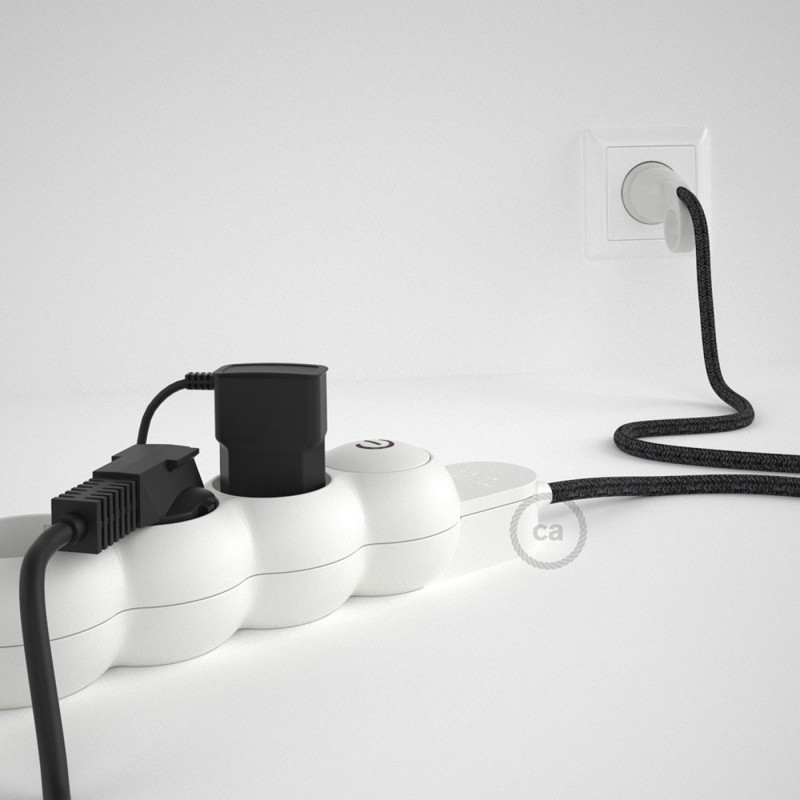 Multienchufe con cable en Lino Natural Antracita RN03 y clavija Schuko con anillo comfort