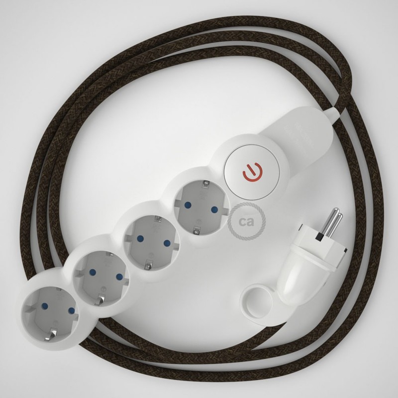 Multienchufe con cable en Lino Natural Marrón RN04 y clavija Schuko con anillo comfort