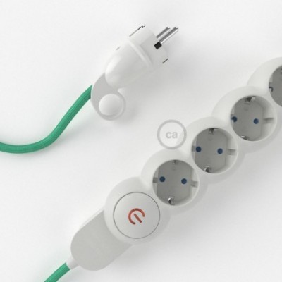 Multienchufe con cable en tejido efecto seda Ópalo RH69 y clavija Schuko con anillo comfort