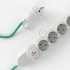 Multienchufe con cable en tejido efecto seda Ópalo RH69 y clavija Schuko con anillo comfort