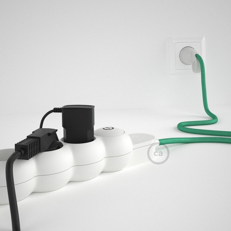 Multienchufe con cable en tejido efecto seda Ópalo RH69 y clavija Schuko con anillo comfort