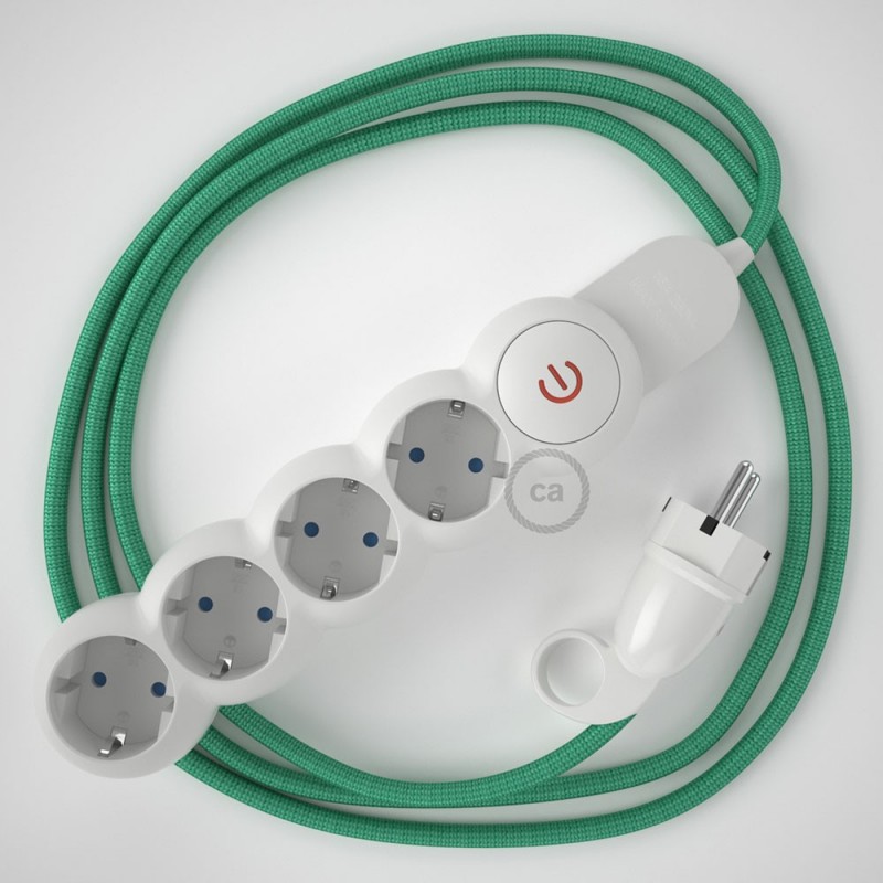 Multienchufe con cable en tejido efecto seda Ópalo RH69 y clavija Schuko con anillo comfort
