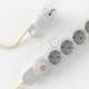 Multienchufe con cable en tejido efecto seda Marfil RM00 y clavija Schuko con anillo comfort