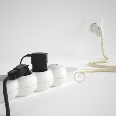 Multienchufe con cable en tejido efecto seda Marfil RM00 y clavija Schuko con anillo comfort