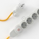 Multienchufe con cable en tejido efecto seda Amarillo RM10 y clavija Schuko con anillo comfort