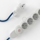 Multienchufe con cable en tejido efecto seda Azul RM12 y clavija Schuko con anillo comfort