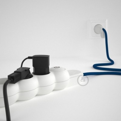 Multienchufe con cable en tejido efecto seda Azul RM12 y clavija Schuko con anillo comfort