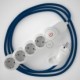 Multienchufe con cable en tejido efecto seda Azul RM12 y clavija Schuko con anillo comfort