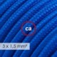 Multienchufe con cable en tejido efecto seda Azul RM12 y clavija Schuko con anillo comfort