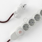 Multienchufe con cable en tejido efecto seda Burdeos RM19 y clavija Schuko con anillo comfort