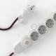 Multienchufe con cable en tejido efecto seda Burdeos RM19 y clavija Schuko con anillo comfort