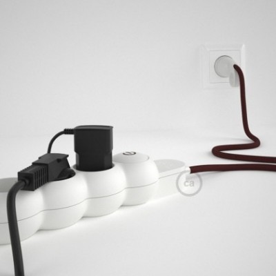 Multienchufe con cable en tejido efecto seda Burdeos RM19 y clavija Schuko con anillo comfort