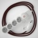 Multienchufe con cable en tejido efecto seda Burdeos RM19 y clavija Schuko con anillo comfort