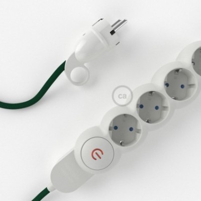 Multienchufe con cable en tejido efecto seda Verde Oscuro RM21 y clavija Schuko con anillo comfort