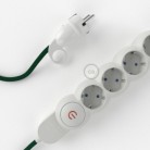 Multienchufe con cable en tejido efecto seda Verde Oscuro RM21 y clavija Schuko con anillo comfort
