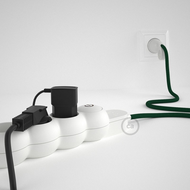 Multienchufe con cable en tejido efecto seda Verde Oscuro RM21 y clavija Schuko con anillo comfort