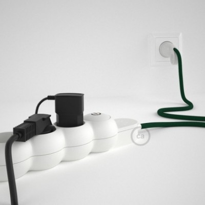 Multienchufe con cable en tejido efecto seda Verde Oscuro RM21 y clavija Schuko con anillo comfort