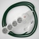 Multienchufe con cable en tejido efecto seda Verde Oscuro RM21 y clavija Schuko con anillo comfort
