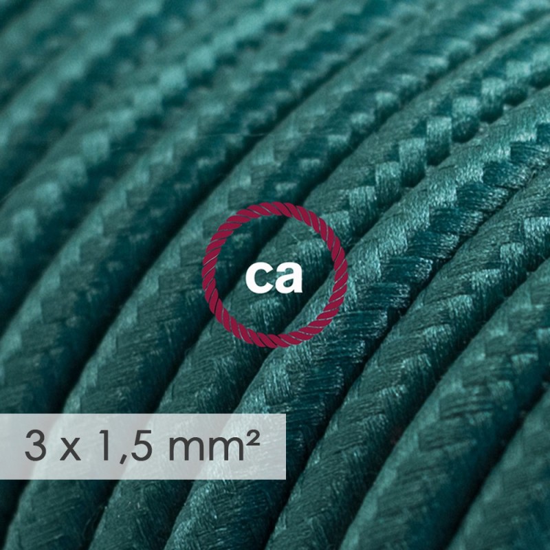 Multienchufe con cable en tejido efecto seda Verde Oscuro RM21 y clavija Schuko con anillo comfort