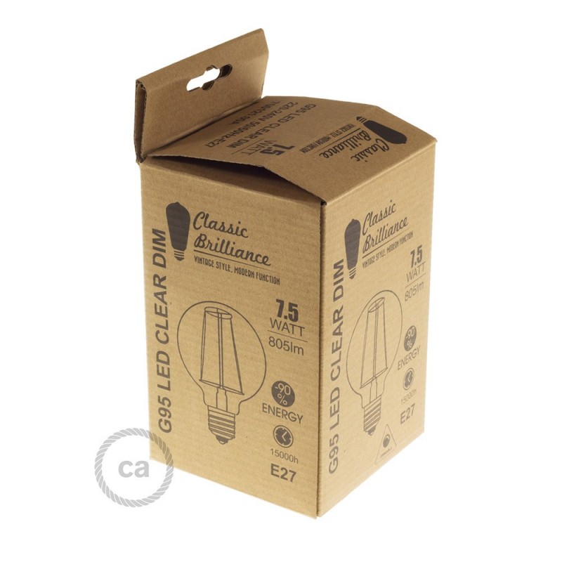 Bombilla Transparente LED Globo G95 Filamento Largo 7,5W E27 Decorativa Vintage Dimmable 2200K