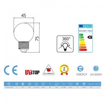 Bombilla filamento Led Esférica 4W E27 Clara