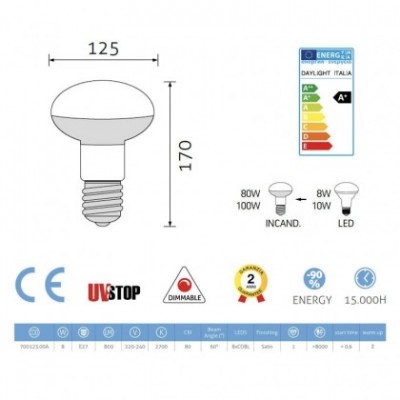 Bombilla filamento Led R125 8W E27 Brillante Regulable
