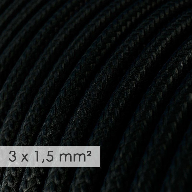 Cable electrico de sección grande 3x1,50 redondo - Tejido Efecto Seda Negro RM04